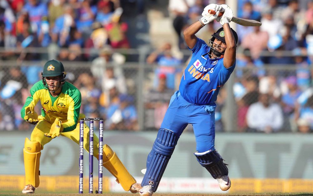 Pant playing a shot against Australia