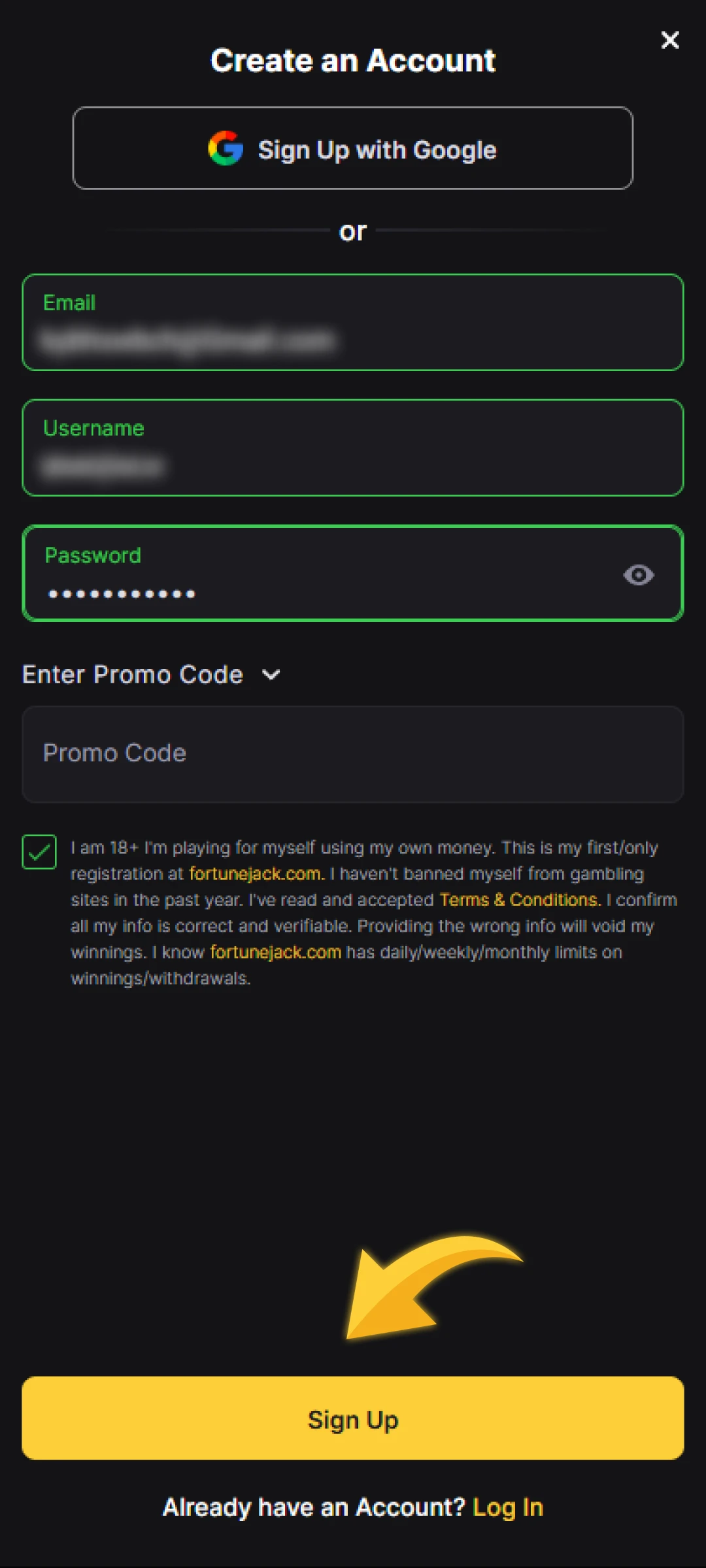 Create a new account or log in if already registered.