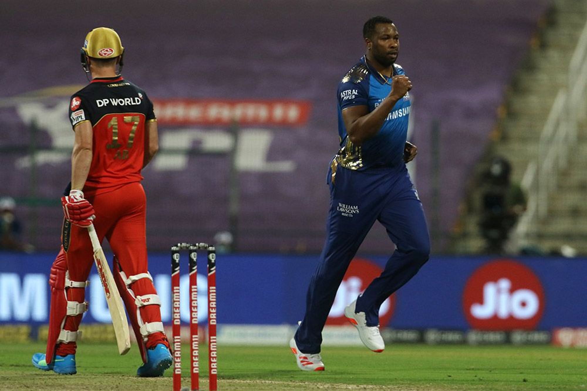 Kieron Pollard took the wicket of AB de Villiers in his first over