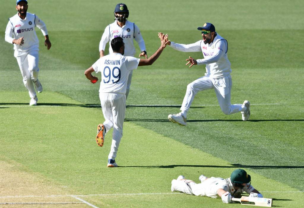 Ashwin celebrating wicket with Virat Kohli in the Adelaide Test