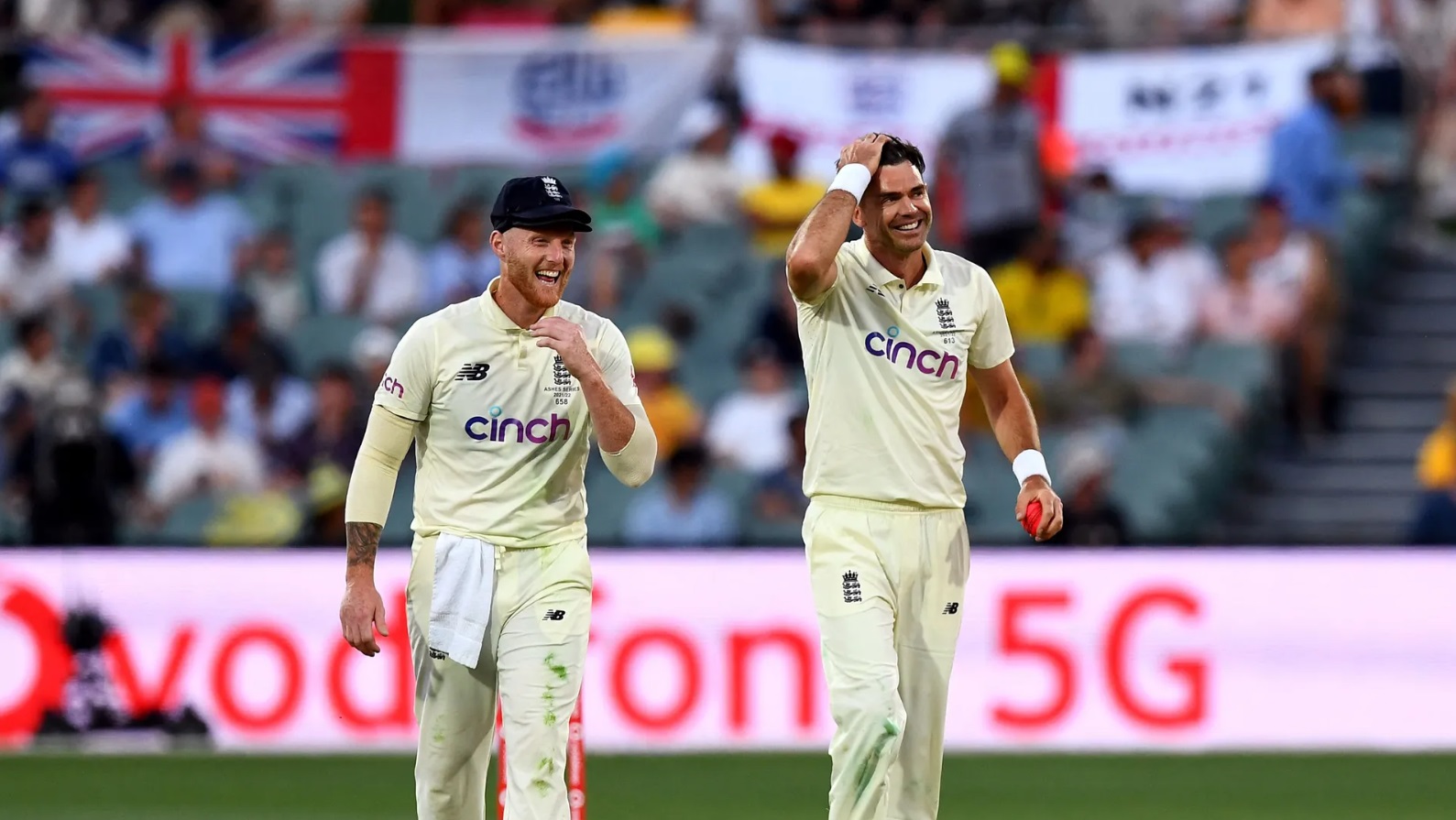Ben Stokes and James Anderson having a conversation during England's match.