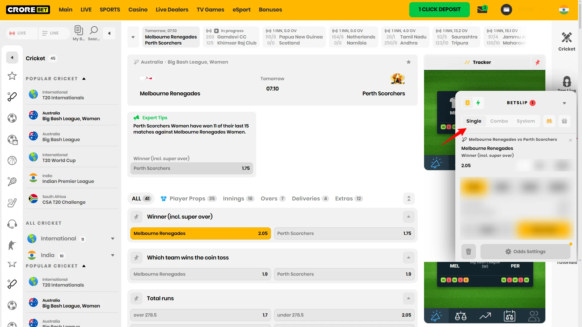 Select the type of bet.