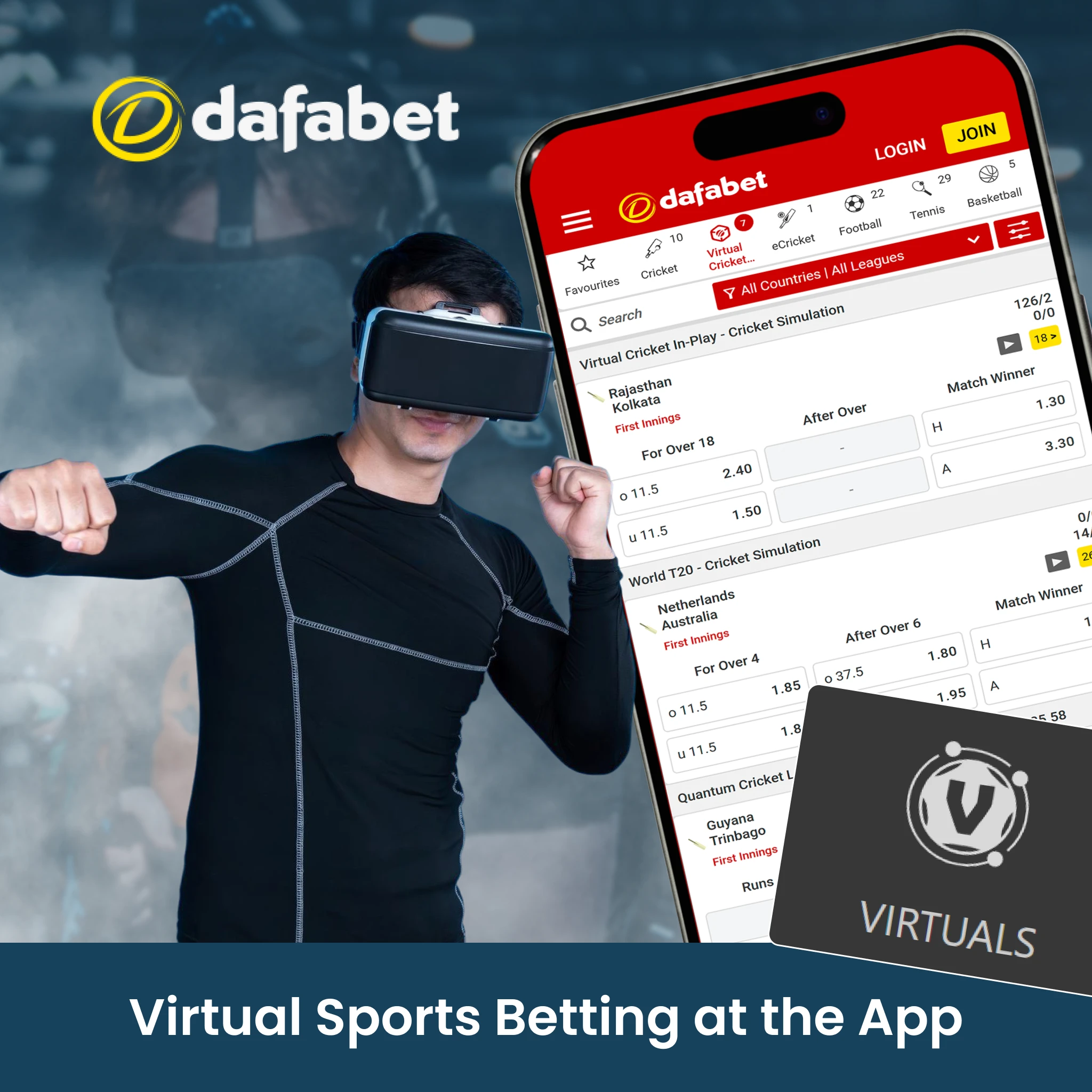 The Dafabet app includes a full virtual sports section.