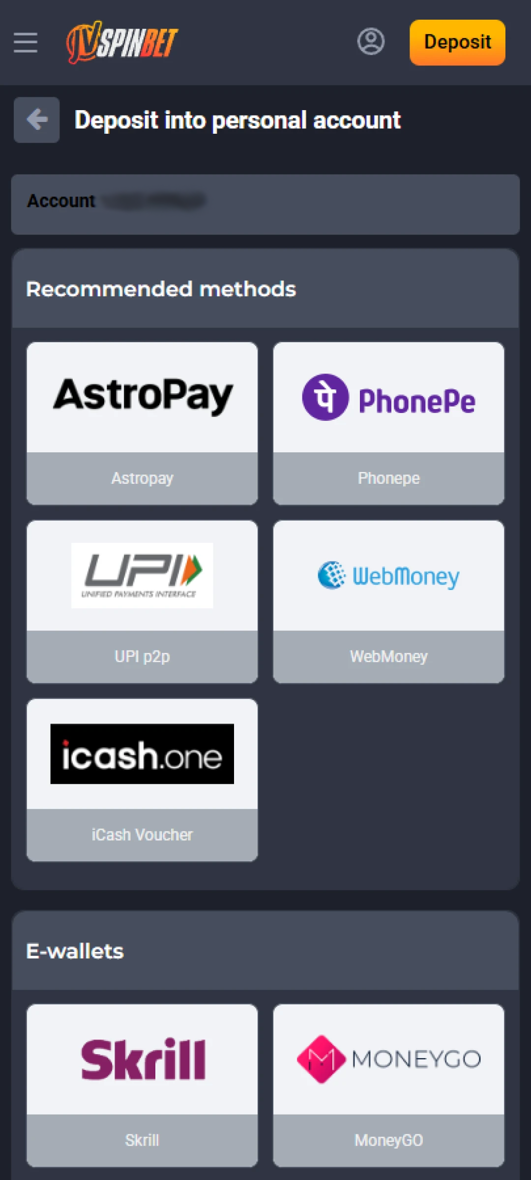 Add money to your account using available payment methods.