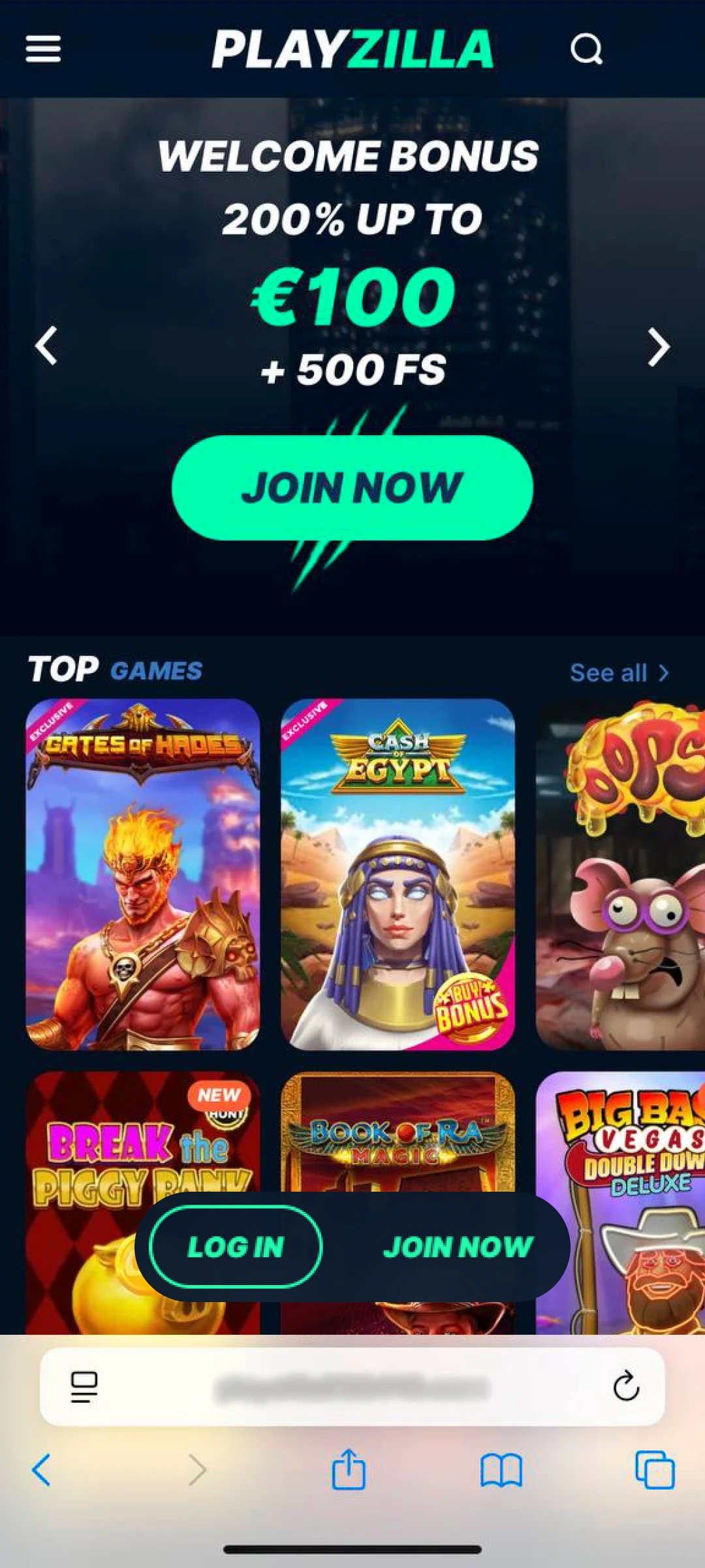 Go to the PlayZilla website.