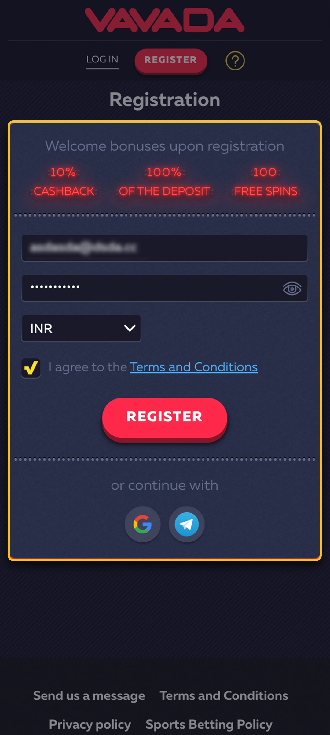 Register in the Vavada App.