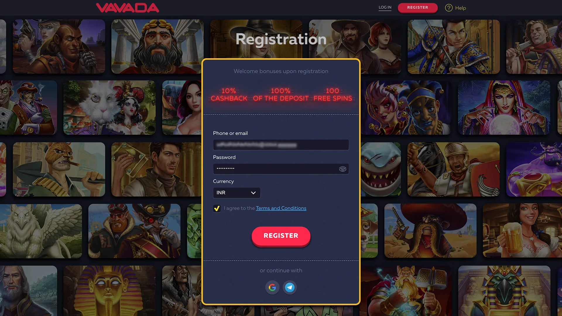 Register an Account Vavada.