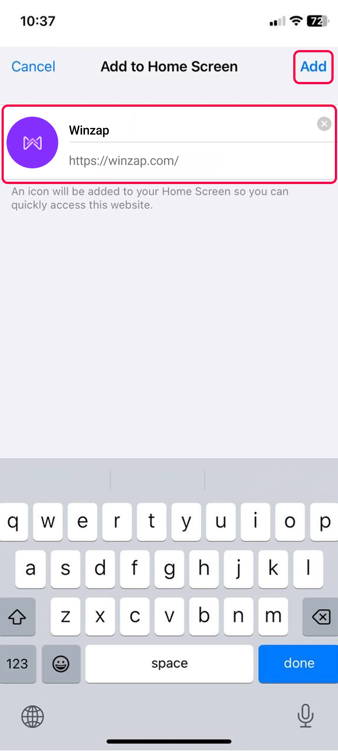 Choose a name for the app and press “Add.”