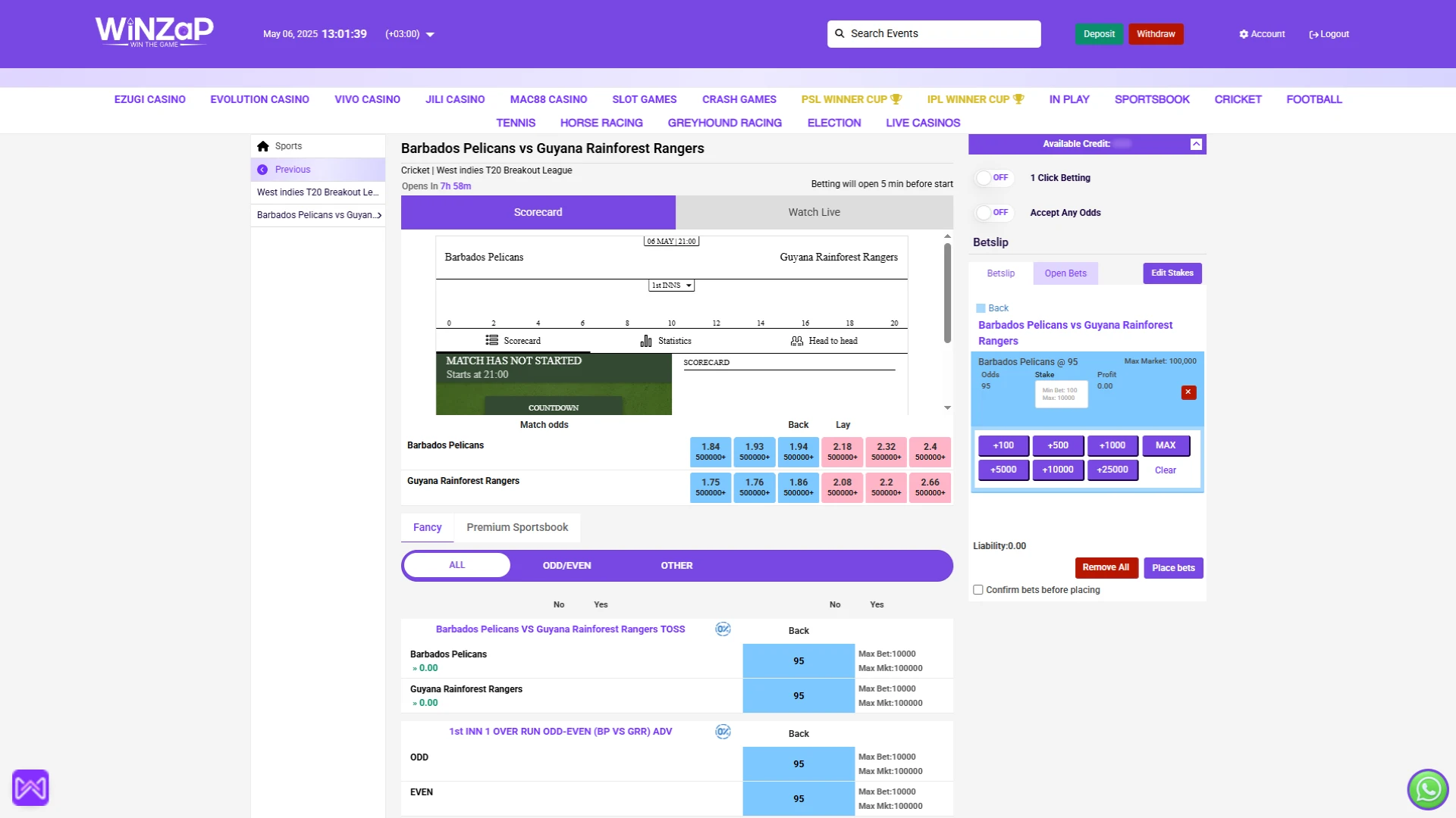 Explore Betting Options and Place Your Bet.